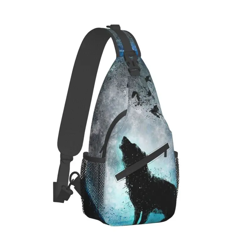 Personalized Midnight Howl Wolf Sling Bag Men Fashion Shoulder Crossbody Chest Backpack Cycling Camping Daypack