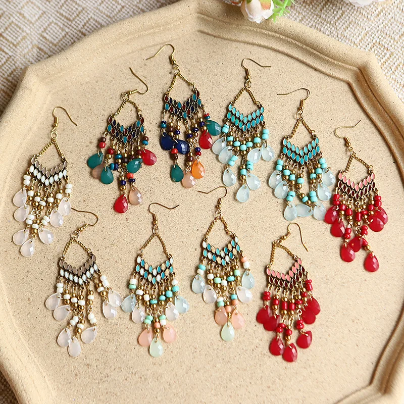 Ohrringe im ethnischen Stil mit Wassertropfen-Motiv für Damen, böhmische Perlen-Ohrringe mit Quasten, Retro-Schmuck für Mädchen, geeignet für den täglichen Gebrauch und für Partys. – Detail 2