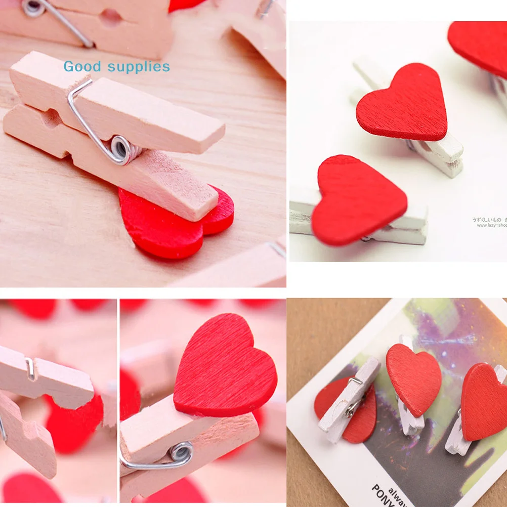 nimble20 Pcs Stylish Wooden Red Love Heart Pegs Photo Paper Clips Wedding Decor Craft Red peach heart clipobject