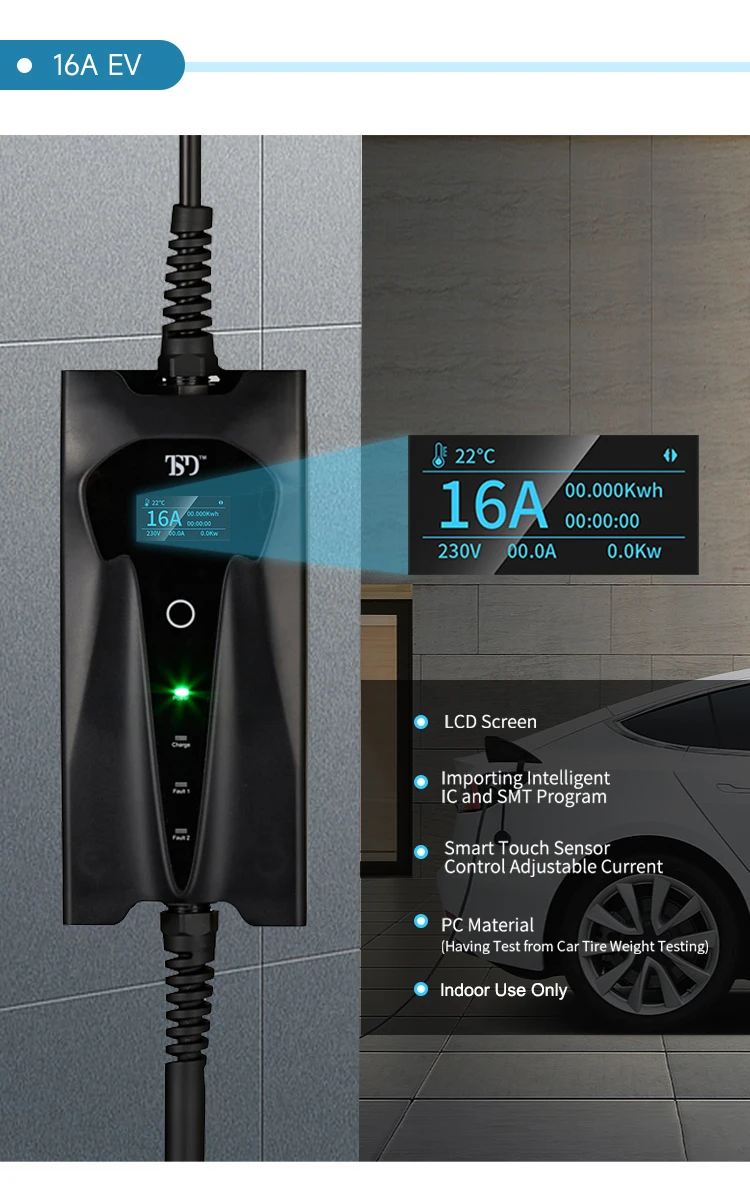 Fast Delivery EV Charger with 7KW 16A Type 2 AC Portable Charging Station for Electric Vehicle Car on board and Home Wallbox