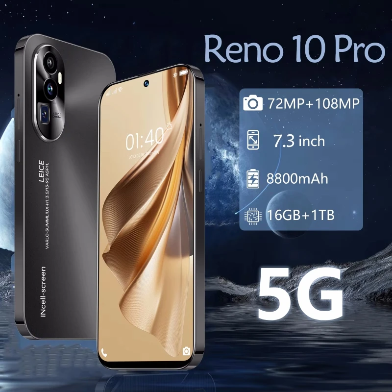 هاتف ذكي رينو 10 برو أصلي 2025 5G 7.3 بوصة أندرويد 16 جيجابايت + 1T كوالكوم 8 Gen 2 ثنائي الشريحة يفتح الهواتف المحمولة الخلوية