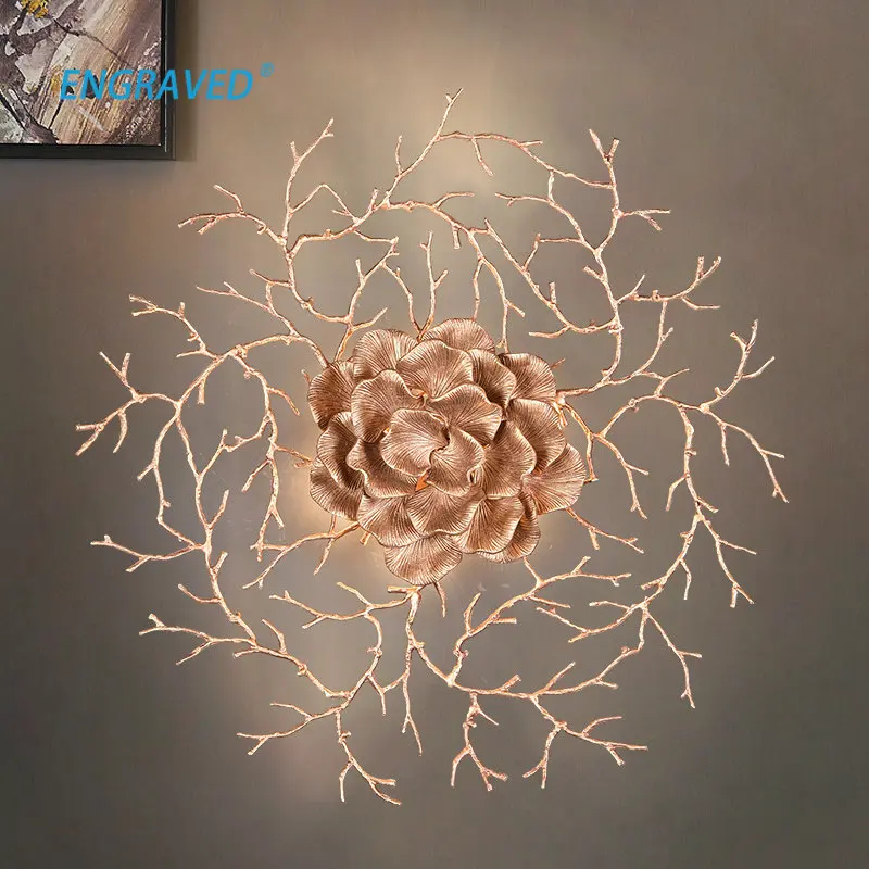 Art Fan All Copper Wall Light Sofa Background Decorate Hallway Bed Room Night Stand Original Branch Wall Light