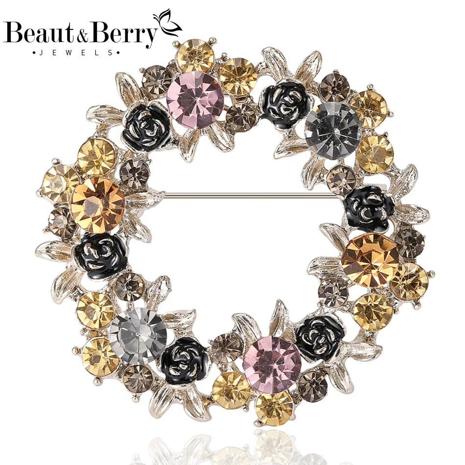 

Beaut&Berry Trendy Rhinestones Wreath Brooches for Women Unisex Flower Pins Casual Party Jewelry Accessories Gift Decoration