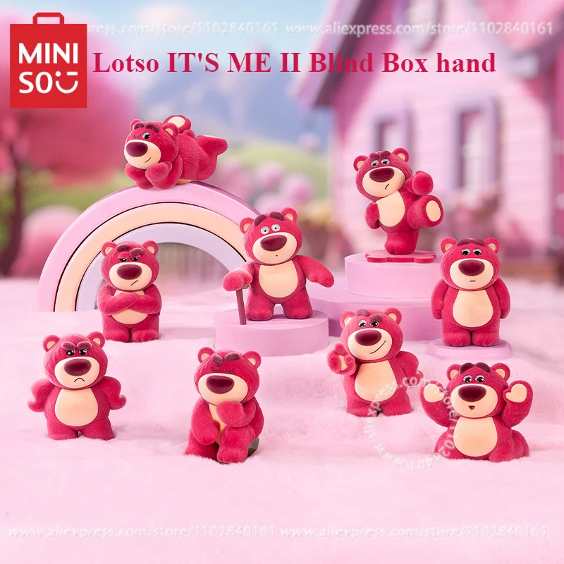 

MINISO Blind Box Lotso IT'S ME II Kawaii Strawberry Bear Flocking Hand Children Toy Desktop Decoration Peripheral Model Ornament