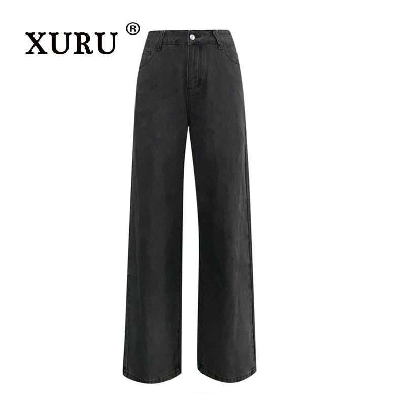 XURU - New Women's Retro Loose Jeans, Y2k Clothing Hip Lifting Blue Black Long Jeans, Men's Pants