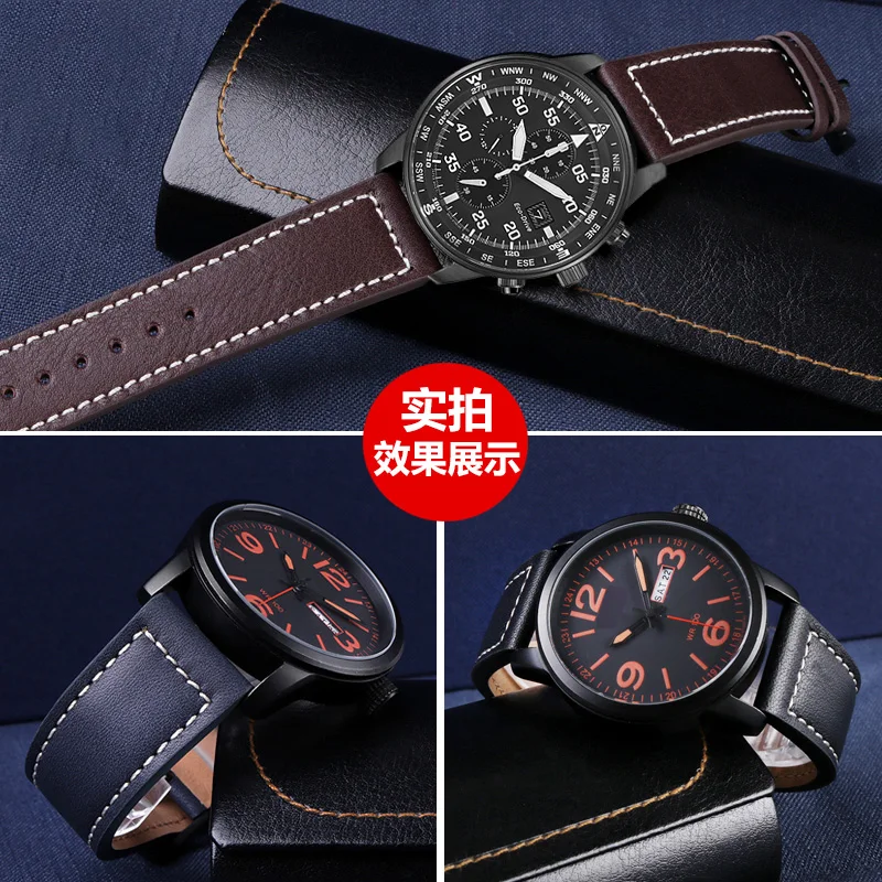 For CItizen Eco-Drive CA0695 CA0690 BM8475 Vintage Leather Watch Strap  For Men  22mm Watch Band Pin Buckle Style