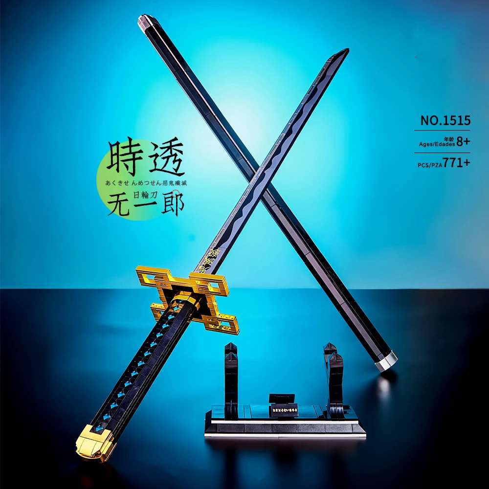 Anime Character Tokitou Muichirou Handheld Weapon Nichirin Sword Bricks Toys Building Blocks Assembly Model Compatible With LEGO