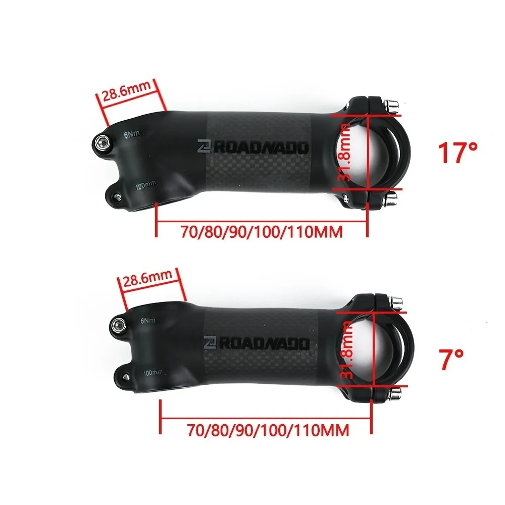 MTB Ultralight Bicycle Handlebar Stem, Carbon + Aluminum, Matte Bike Parts, 6, 17 Degree, 60, 70, 80, 90, 100, 110mm