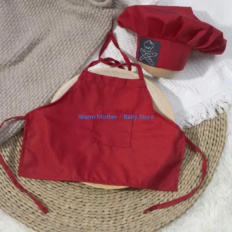 طقم مريلة وقبعة لأزياء الطبخ لحديثي الولادة لجلسة تصوير لا تُنسى للأطفال 57QE