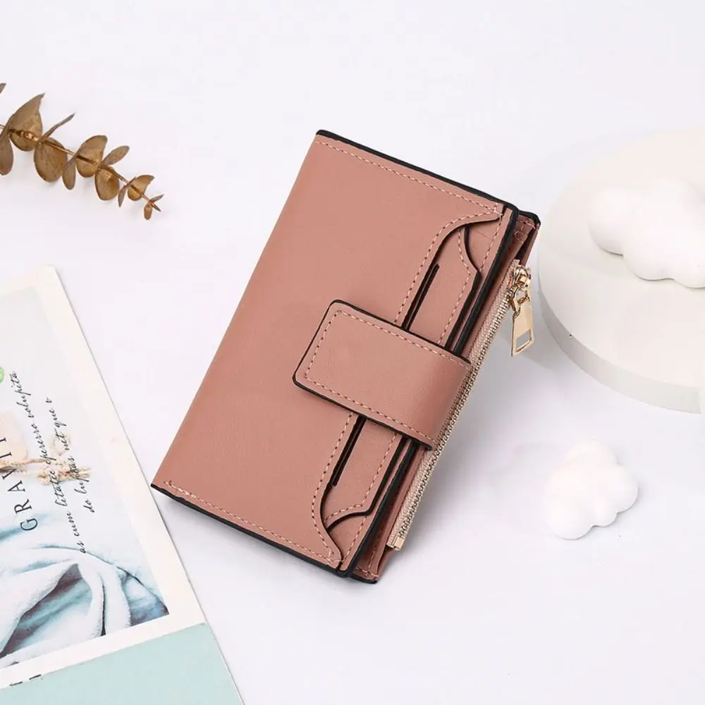 Multifunctional PU Leather Wallet Multiple Card Slot Korean Style Short Wallet Zipper Candy Color Folding Card Holder Girl