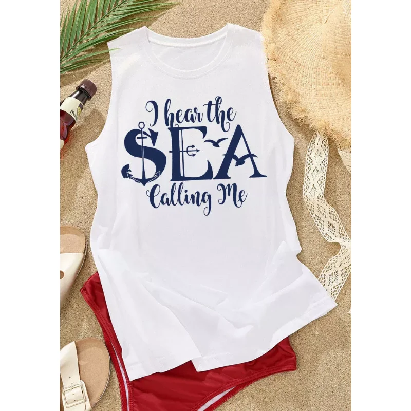 Rheaclots Women's I Hear The Sea Calling Me Printed Women's O-Neck Tank Top