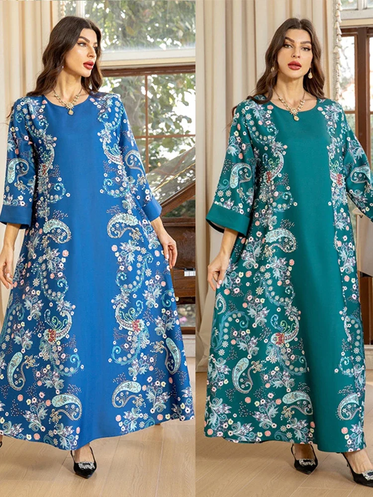 Ramadan Arab Long Robe Muslim Abaya for Women Party Dresses Flower Print Jalabiya Morocco Dubai Abayas Islam Vestidos Kaftan