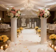 

4pcs/set)Birthday party baby shower set up white mental round backdrop gold plinth stand for events decoration qq071