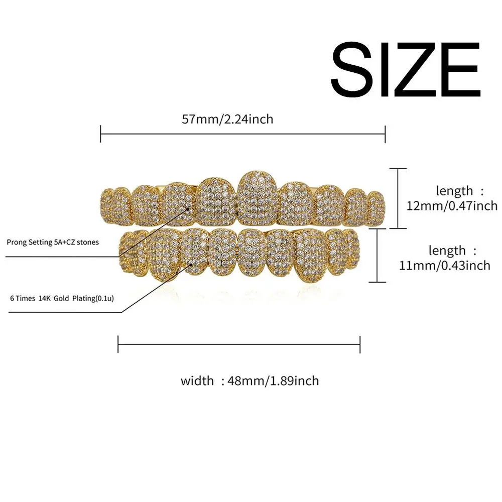 الهيب هوب الأسنان Grillz مجموعة تصميم قابل للإزالة العلوي والسفلي مجموعة شوايات الأسنان قبعات الأسنان جوفاء الزركون الهيب هوب الأسنان Grillz