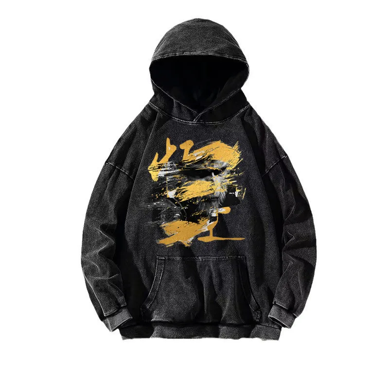 Street Retro New Trend to Do Old Hoodie Anime Wukong Pine Batik Wash Men's Fashion Hoodies