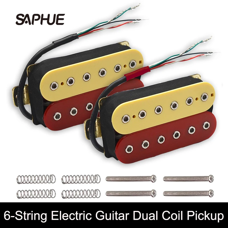 Electric Guitar Humbucker with Adjustable Hex Screw, Dual Coil, Coil Spliting Pickup, 6 Strings, N7.5K, B15K Output, Ivory, Red