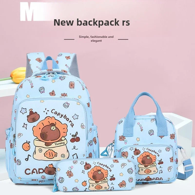 Capybara Colorful Backpack 3Pcs/Set for Women Casual School Bags with Lunch Bag Girl Boy Student Teenager Rucksack