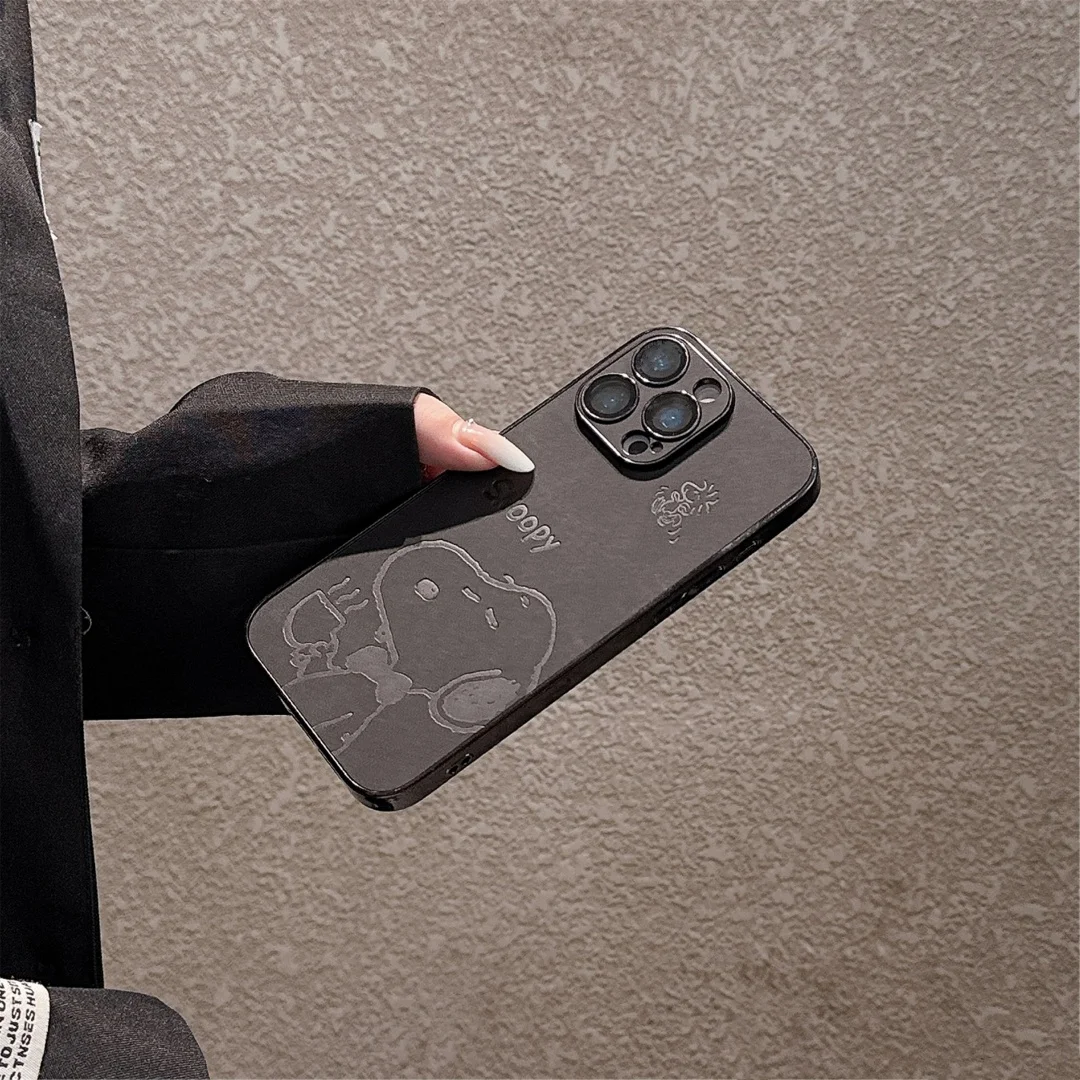 الفاخرة سنوبي تصفيح تنقش ثلاثية الأبعاد جراب هاتف آيفون 13 14 15 16 برو ماكس 16pro الكرتون وودستوك الإغاثة أغطية جلد