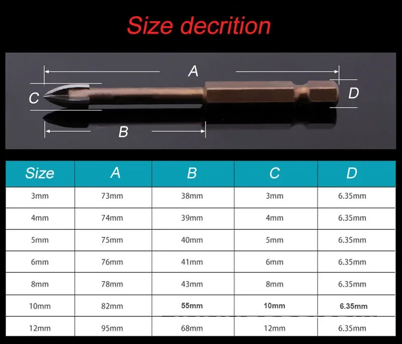 Justinlau Tungsten Carbide Glas Boor Legering Carbide Punt Met 4 Snijkanten Tegel & Glas Kruis Spear Head Drill bits