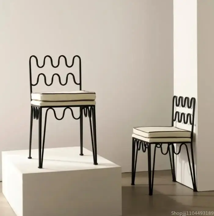French Iron Dining Chair Designer Home Retro Wave Creative Dining Table Homestay Lounge Chair