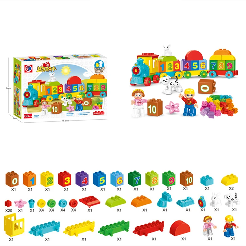 68 قطعة/المجموعة/مجموعة مكعبات بناء الجسيمات الكبيرة قطار رقمي إبداعي ملون ألعاب ألغاز التعليم المبكر للأطفال هدايا عيد الميلاد