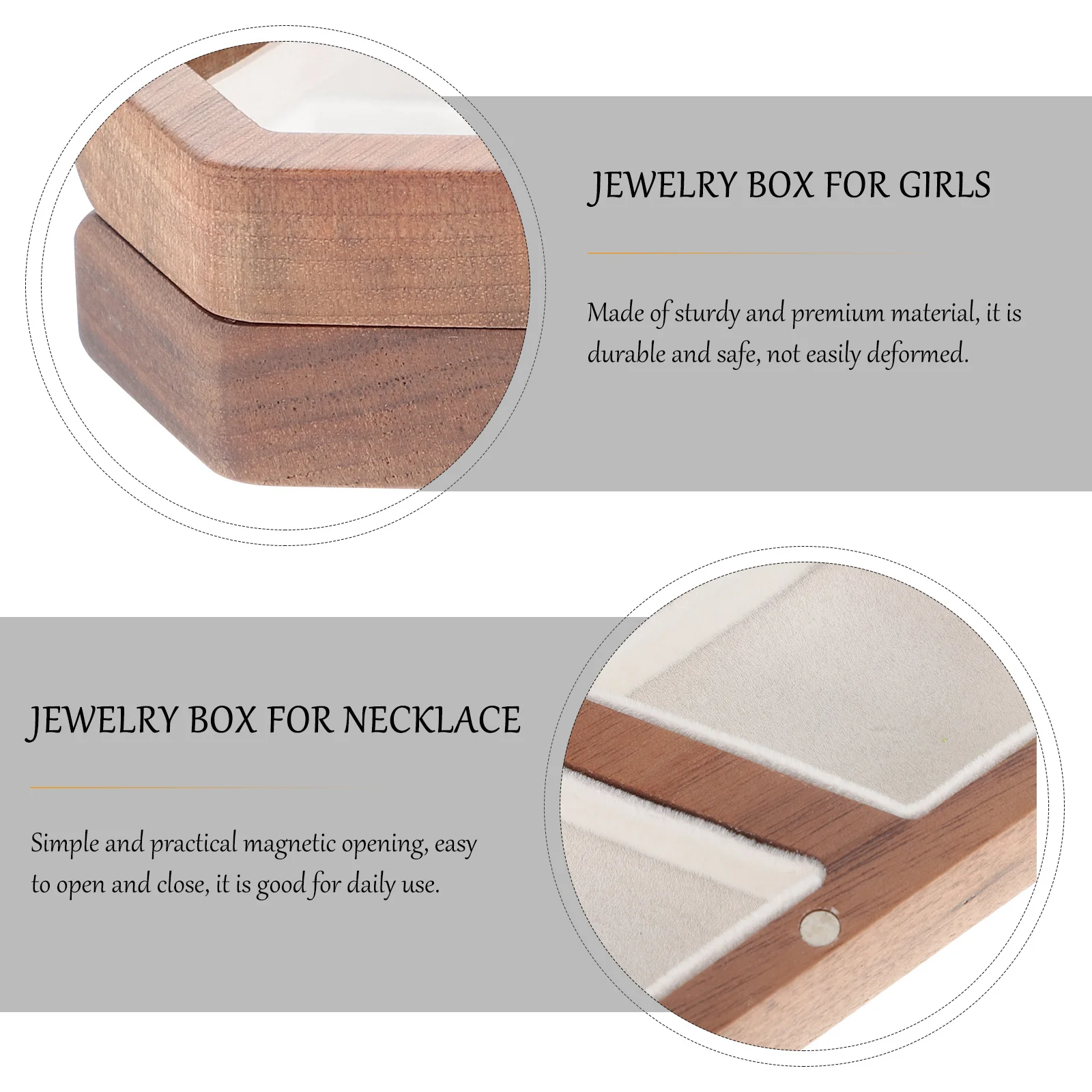 

Wooden Jewelry Box Vintage Style Magnetic Opening Ring Storage Case Jewelry Organizer for Rings Earrings Necklace