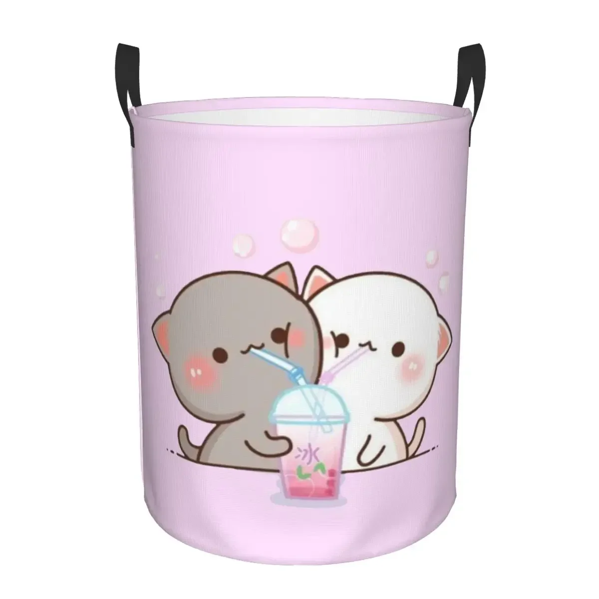 Customized Couple Mochi Cat Peach And Goma Laundry Basket Foldable Large Clothes Storage Bin Baby Hamper