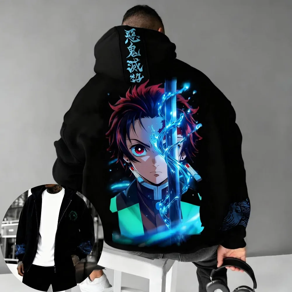 

Demon Slayer Zipper Hoodie Anime Printed Unisex Casual Streetwear Daily Wear Autumn Winter Loose Fit Top Men Women