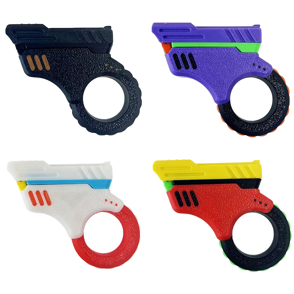 3D Printed Fidget Slider Stress Relief Toy Gun Novelty Decompression Sensory Toy for Kids Adults Gyro Finger Toy Ring Fingertip