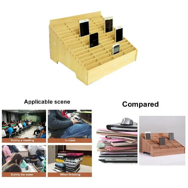 Multi-grid Wooden Mobile Phone Storage Box Desktop Organizer For Office Classroom