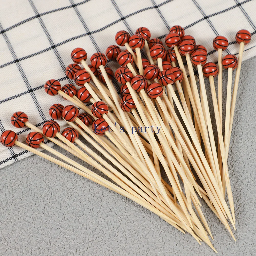 50 Stück Sport Fußball Thema Einweg Bambus Spieße Essen Picks Buffet Obst Cocktail Gabel Sticks für Kinder Geburtstags feier Dekor – Detail 7