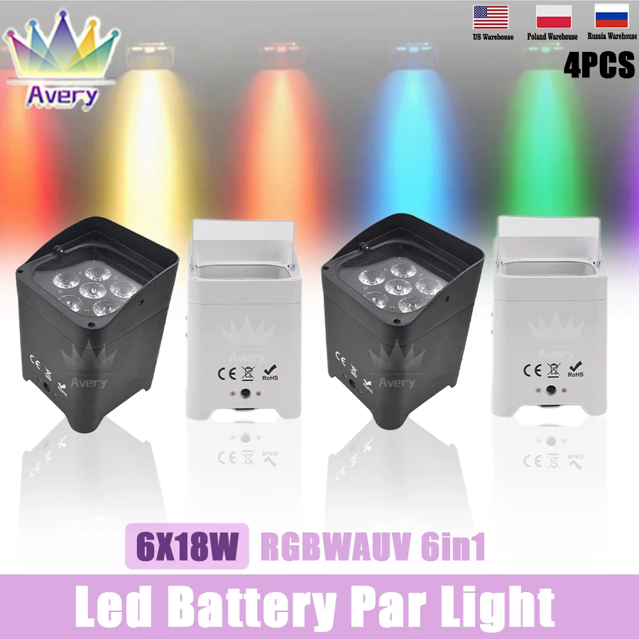 

0 Tax 4Pcs SHEHDS 4/6pcs Par Light 6x18W 6in1RGBAW+UV Battery Lighting Wireless Remote Control Wifi Battery for KTV Party Bar