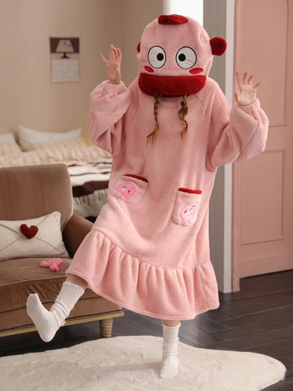 ruosan-2025-new-long-thi-coral-fce-spwear-women's-sle-sweet-cute-home-clothes-nightgown-polyester-fabric-winter