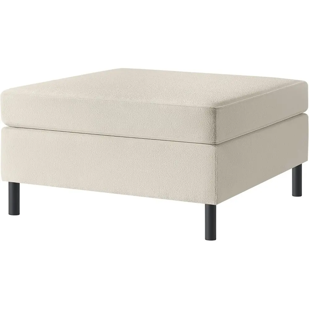 Cream White Modern Ottoman with Square Design, Padded Seat, and Tall Legs