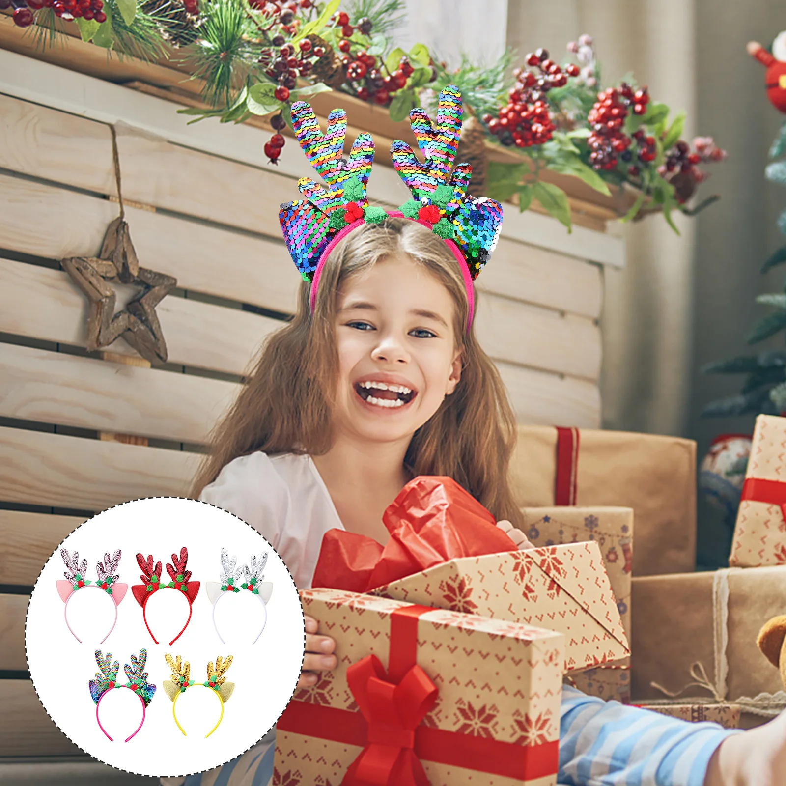 

5Pcs Antler Hair Hoop Christmas Headband Xmas Party Hair Accessories Cute Headdress Birthday Holiday Cosplay Festival