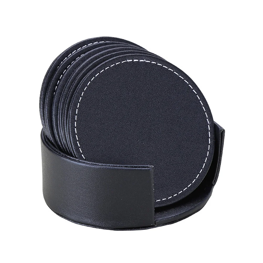 

PU Round Table Mat Black Heat Resistant Placemat Waterproof Simple Fashion Home Dining Pad PU Placemat