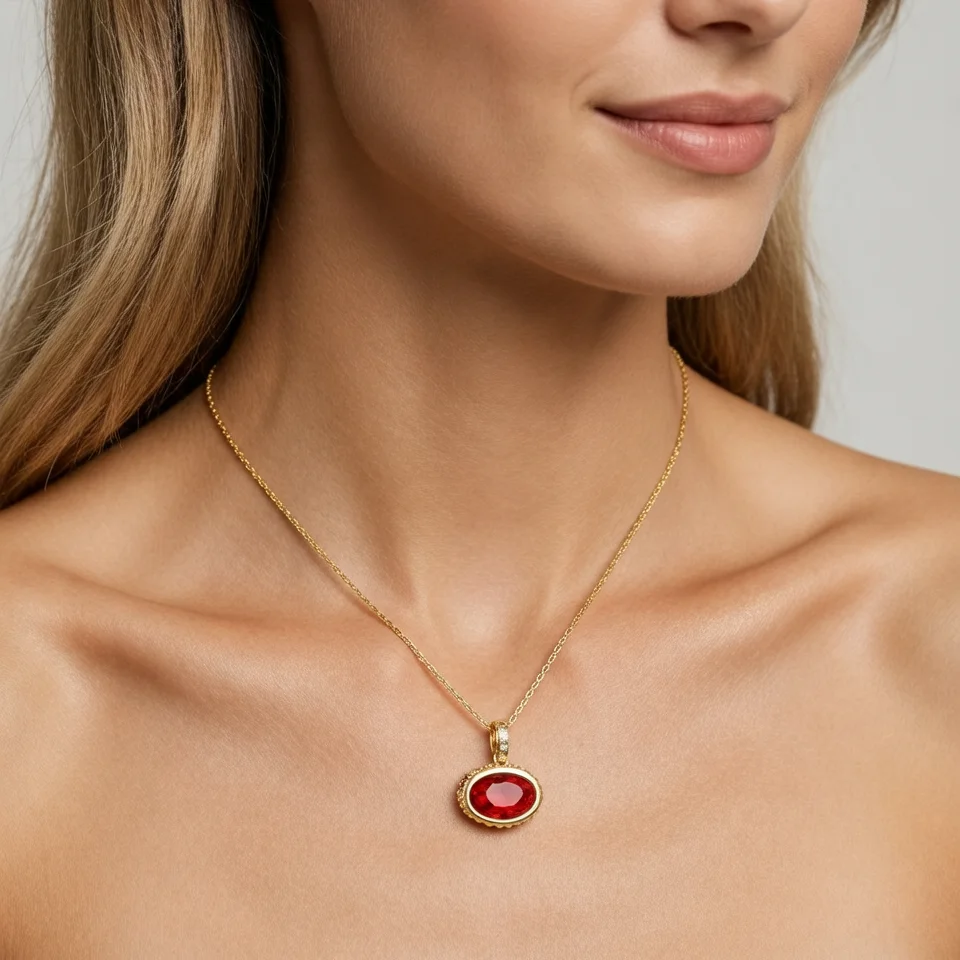 Nidin Light Luxury Oval Crystal Zircon Pendant Necklace For Women Chain Rhinestone Bail Beaded Edge Charm Neck Jewelry Gifts
