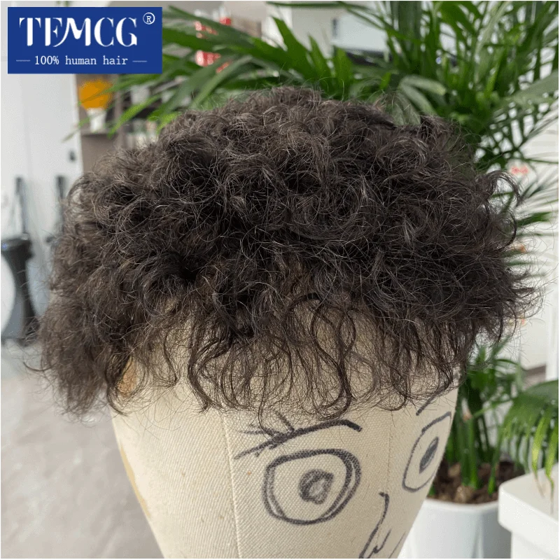 Australia Curly Hairpiece Male Hair Prosthesis  Men Wig Breathable Toupee Men 100% Natural Human Hair Male Wig Exhuast Systems