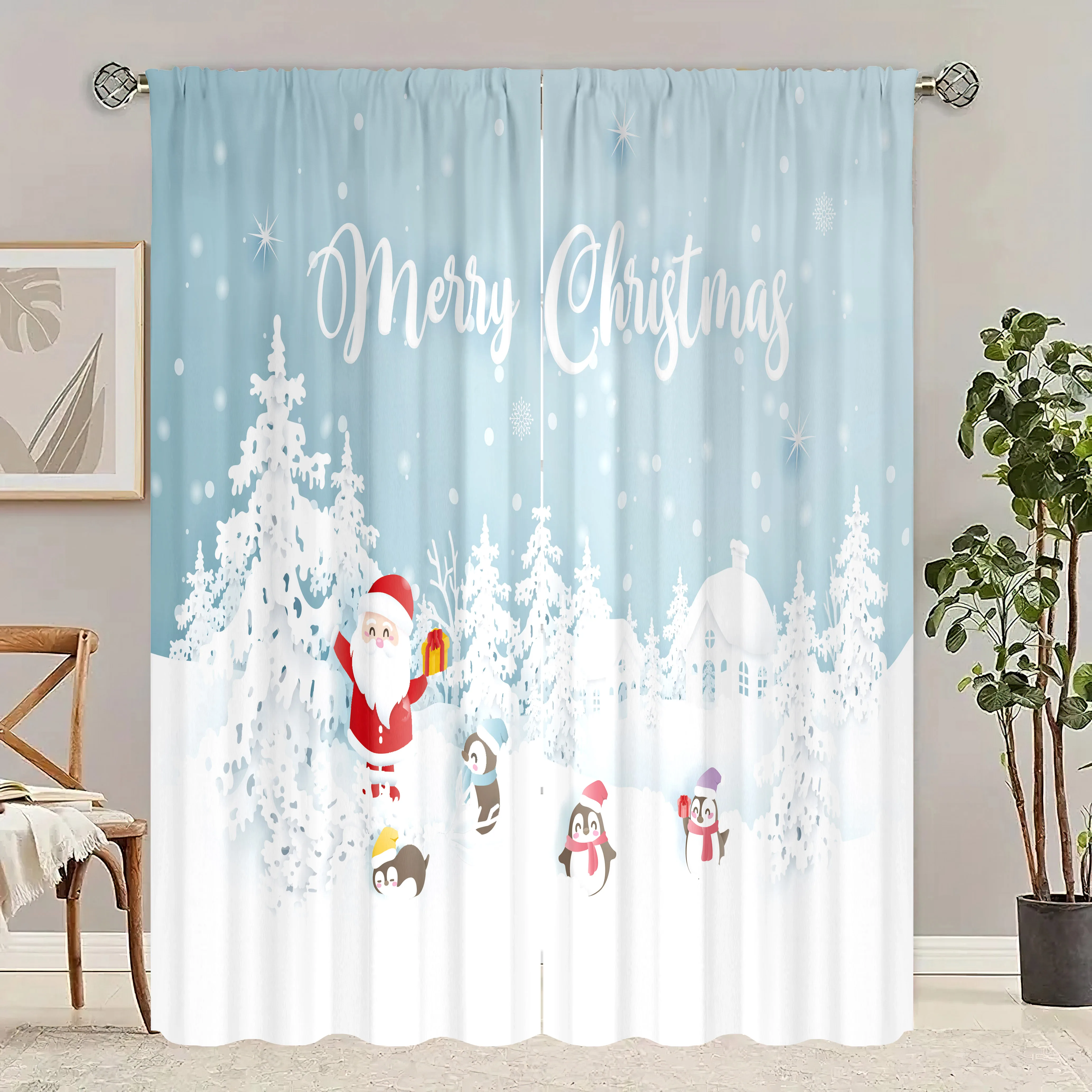 winter Christmas decorative printed curtains for bedroom, living room, study, private space