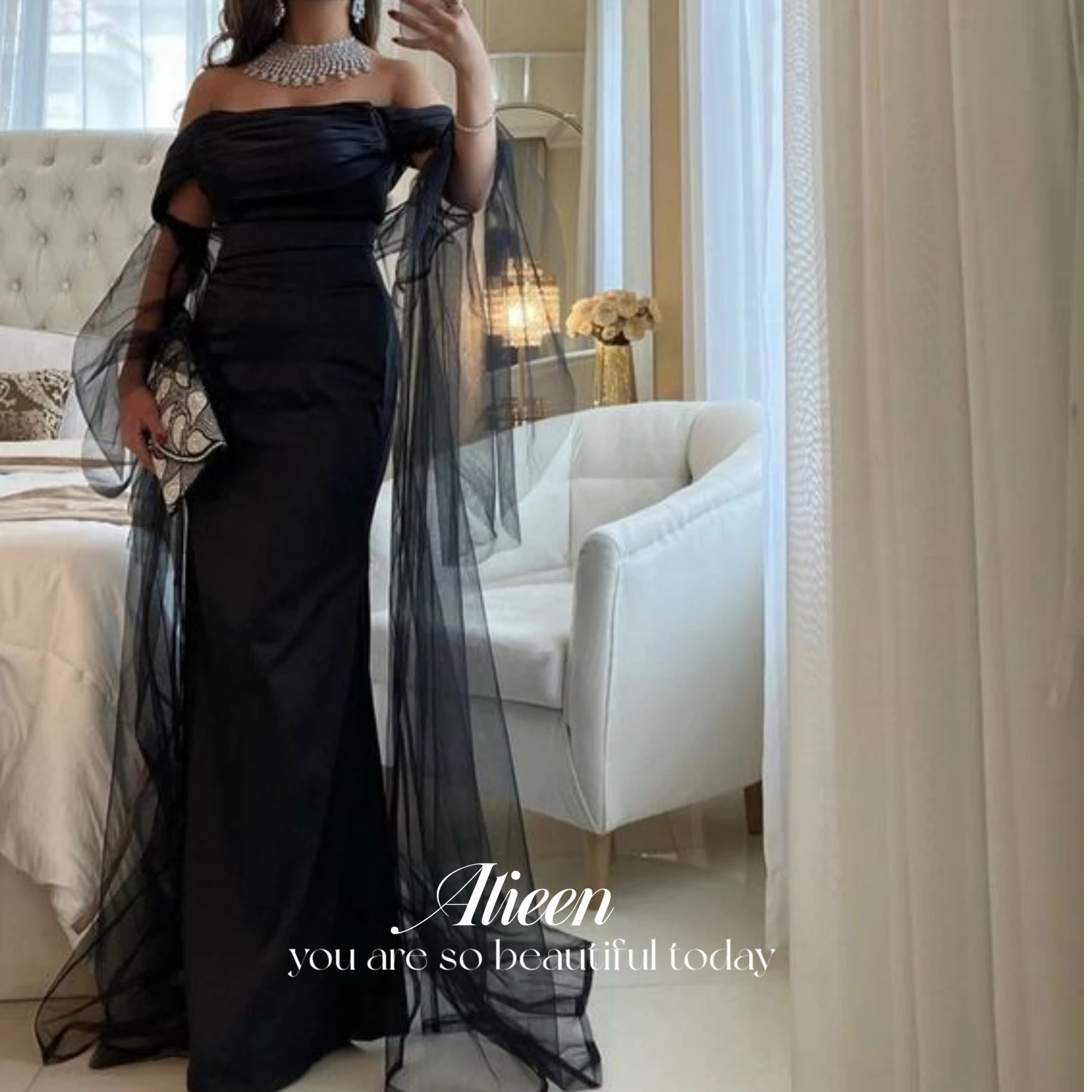 

Satin Luxurious Women's Evening Dresses Ladies Sling Eid Al-fitr Elegant Gowns Ball Gown Shawl Dubai Luxury Evening Dress 2024