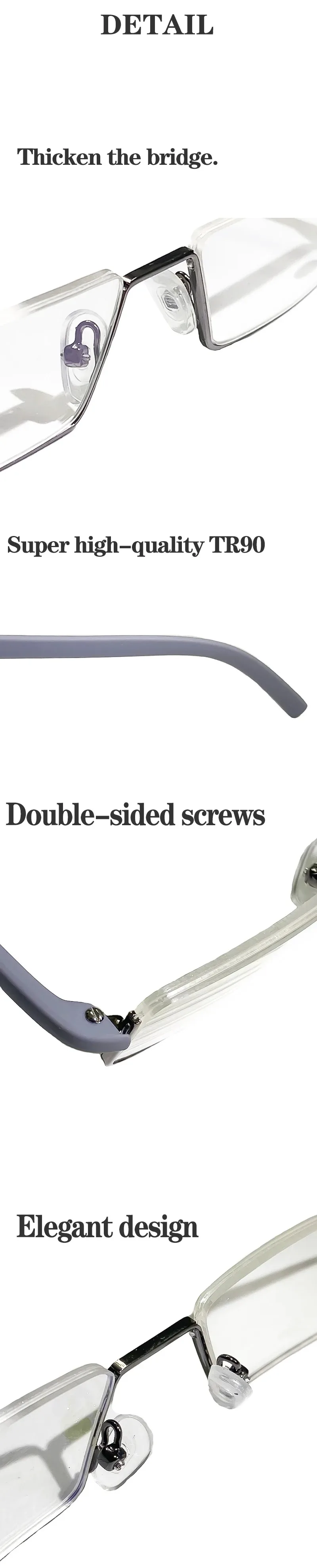 Anti-Blaulicht-Lesebrille für Herren, Retro-Metall-Halbrahmen, quadratische Presbyopie-Brille für Unternehmen, +125+175+225+275 – Detail 24