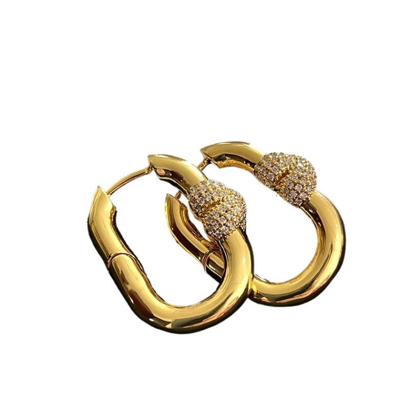

Fashion Designer Simple Gold Silver Rectangular U-shaped Diamond Earrings For Women European American Jewelry Accessories Trend