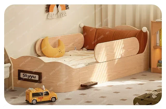 solid wood children's bed Montessori with guardrail small   baby splicing big bed girl princess  boy single