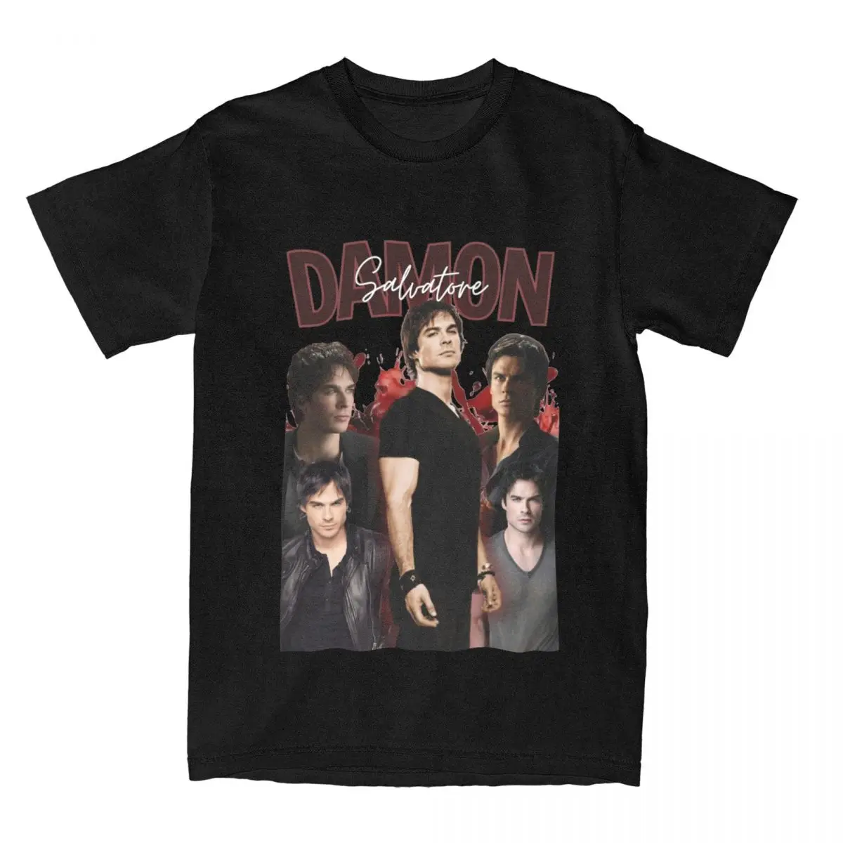 Men T-Shirt Damon Salvatore Vampire Funny 100% Cotton Tees Short Sleeve Ian Somerhalder T Shirts Round Collar Clothes Plus Size