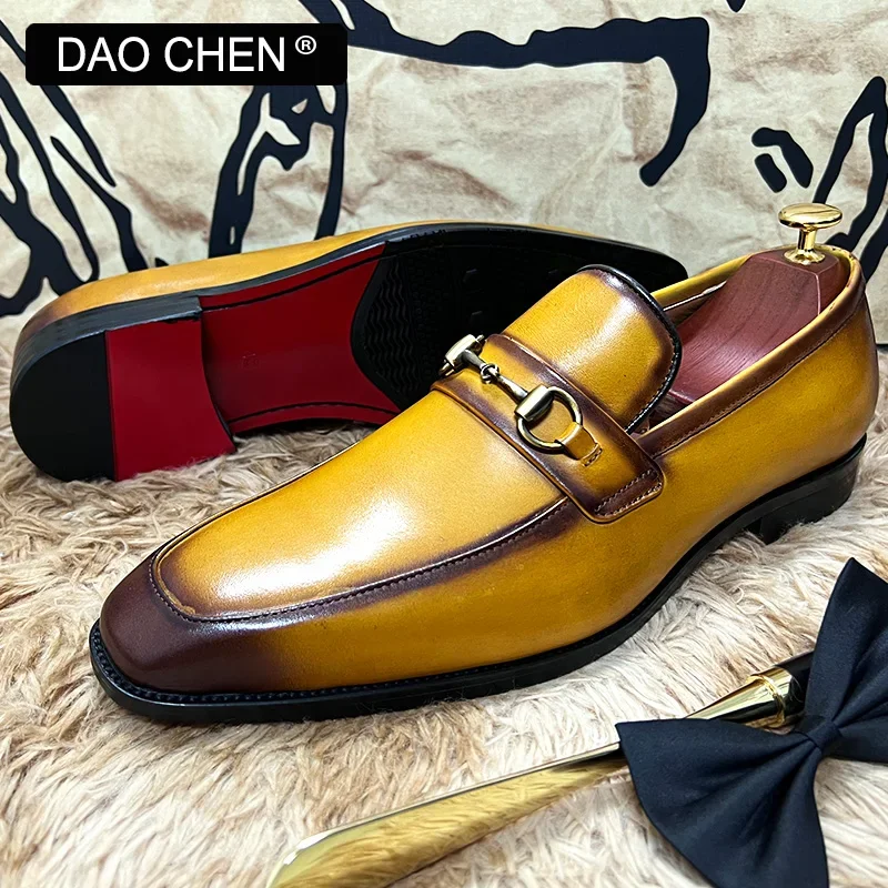 ITALIAN REAL LEATHER SHOES MEN BLACK YELLOW LUXURY HORSEBIT SHOE CASUAL DRESS MAN SHOES WEDDING OFFICE BANQUET LOAFERS FOR MEN