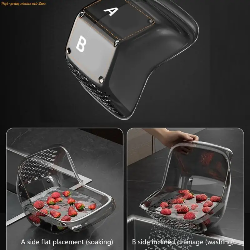 203F Portable Clear Kitchen Strainer Basket Compact Fruit Serving Bowl For Washing Draining Storing Freshness Produce And Rice