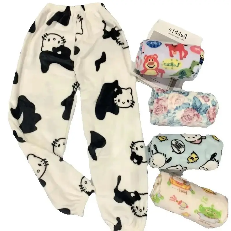 Winter Oversized Loose Velvet Women\'S Sleepwear, Warm Plush Pants, Comfortable Home Pants, Fluffy Cute Cartoon Pajamas Pants