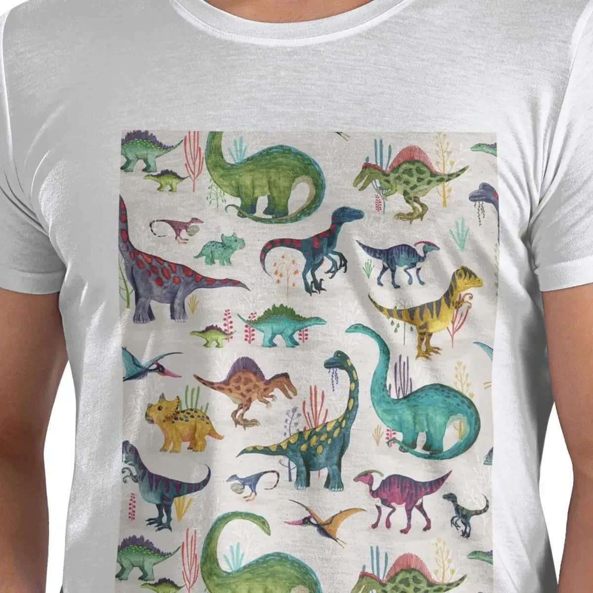 

Яркие динозавры, футболка из 100% хлопка, мужские классические футболки, мужские футболки с круглым вырезом и коротким рукавом, S-6XL