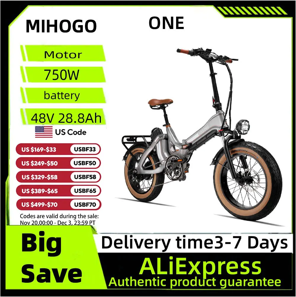 

MIHOGO ONE Adult Electric Bicycle, 750W city ebike, 48V 12.8+16AH E-bike, 20-Fat Tire Foldable Electric Bike