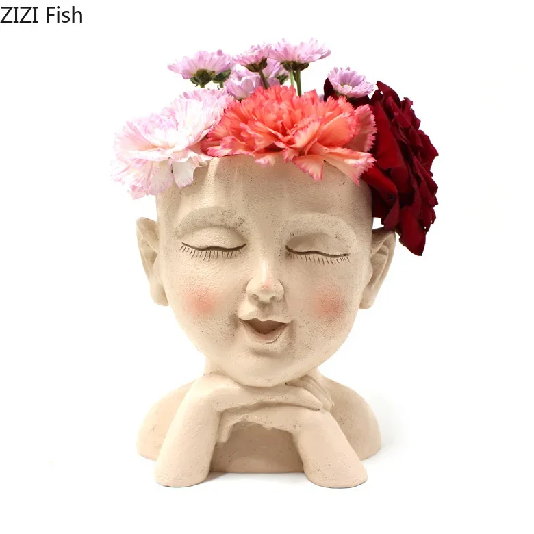 Succulent Plant Cultivation Pot Character Statue Storage Box Resin Craft Gardening Potted Plant Nursery Pot Courtyard Decoration
